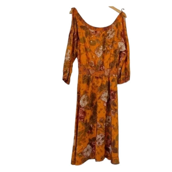 Anthropologie Cara Cara 100% silk orange print midi bohemian peasant dress sz 4 - Picture 2 of 12
